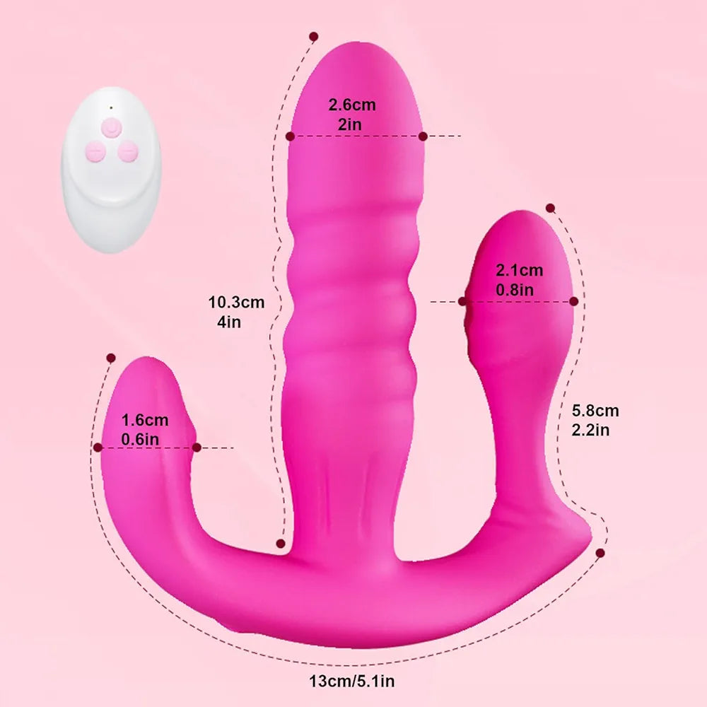 3-in-1 Remote Controlled Wearable Vibrating Panty, Thrusting Dildo, and Anal Vibrator with 10 Vibration and 3 Thrust Modes for Couples