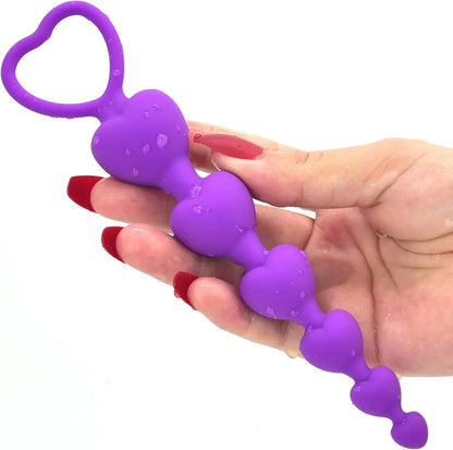 Silicone Graduated Anal Bead Chain with Pull Loop - 7.28 Inch Purple Beginner Training Toy