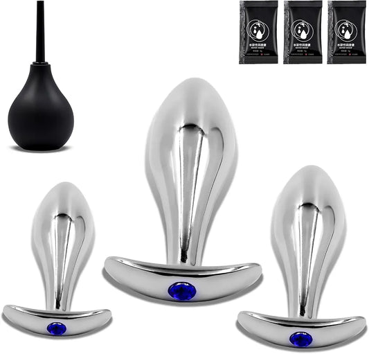 3-Piece Jewel Anal Plug Starter Kit for Beginners - Blue