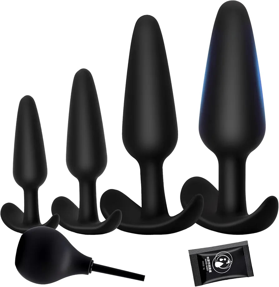 4-Piece Silicone Anal Training Plug Set: Progressive Beginner to Advanced Kit with Flared Base