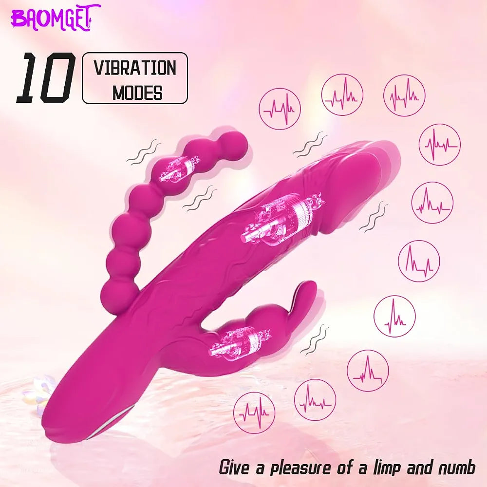 Versatile 3-in-1 Rabbit Vibrator with Anal Beads and 10 Vibration Modes for Dual Stimulation