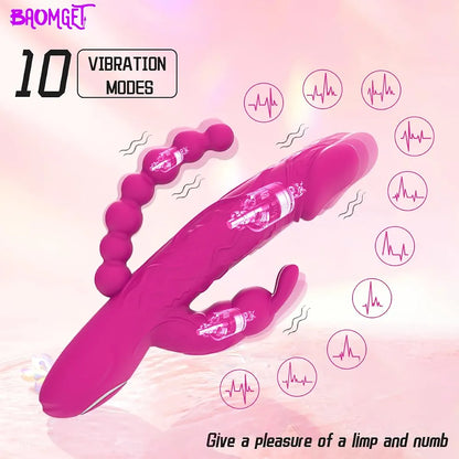 Versatile 3-in-1 Rabbit Vibrator with Anal Beads and 10 Vibration Modes for Dual Stimulation