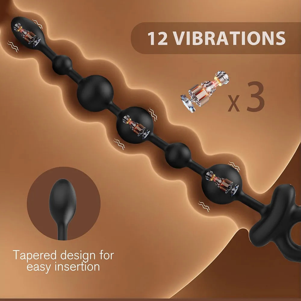Waterproof Graduated 6-Bead Vibrating Anal Plug with Ergonomic Pull Ring
