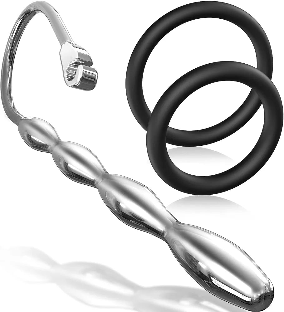 MEBAULT Stainless Steel Wave-Shaped Urethral Sound Dilator - 0.31 Inch Diameter, Dual-Ring Penis Plug for Experienced Users