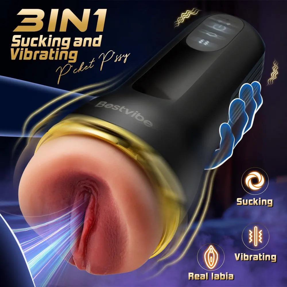 Bestvibe Automatic Realistic Male Masturbator with 5 Suction Modes and 10 Vibration Patterns