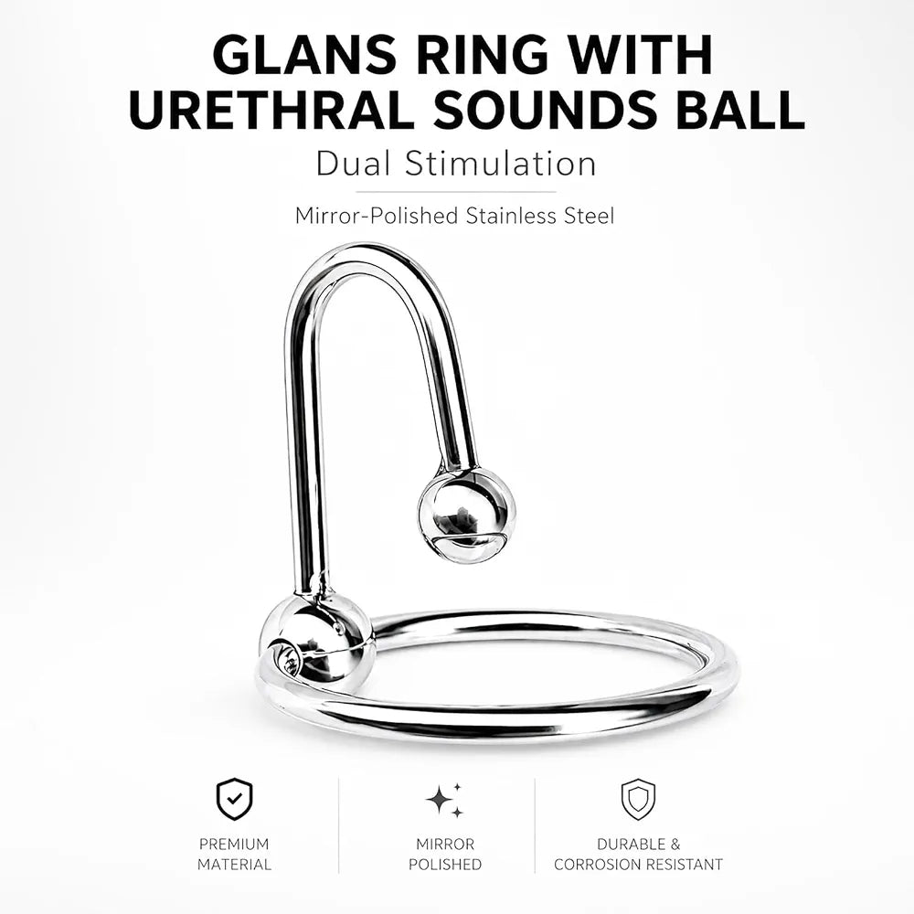 Premium Stainless Steel Urethral Sounding Cock Ring with Ball Attachment