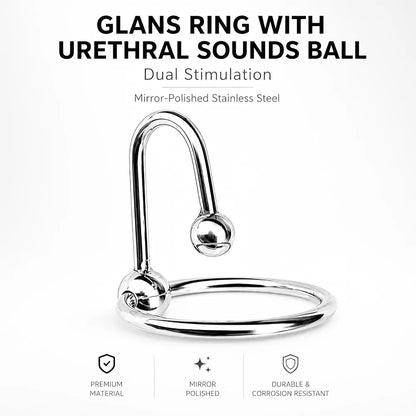 Premium Stainless Steel Urethral Sounding Cock Ring with Ball Attachment