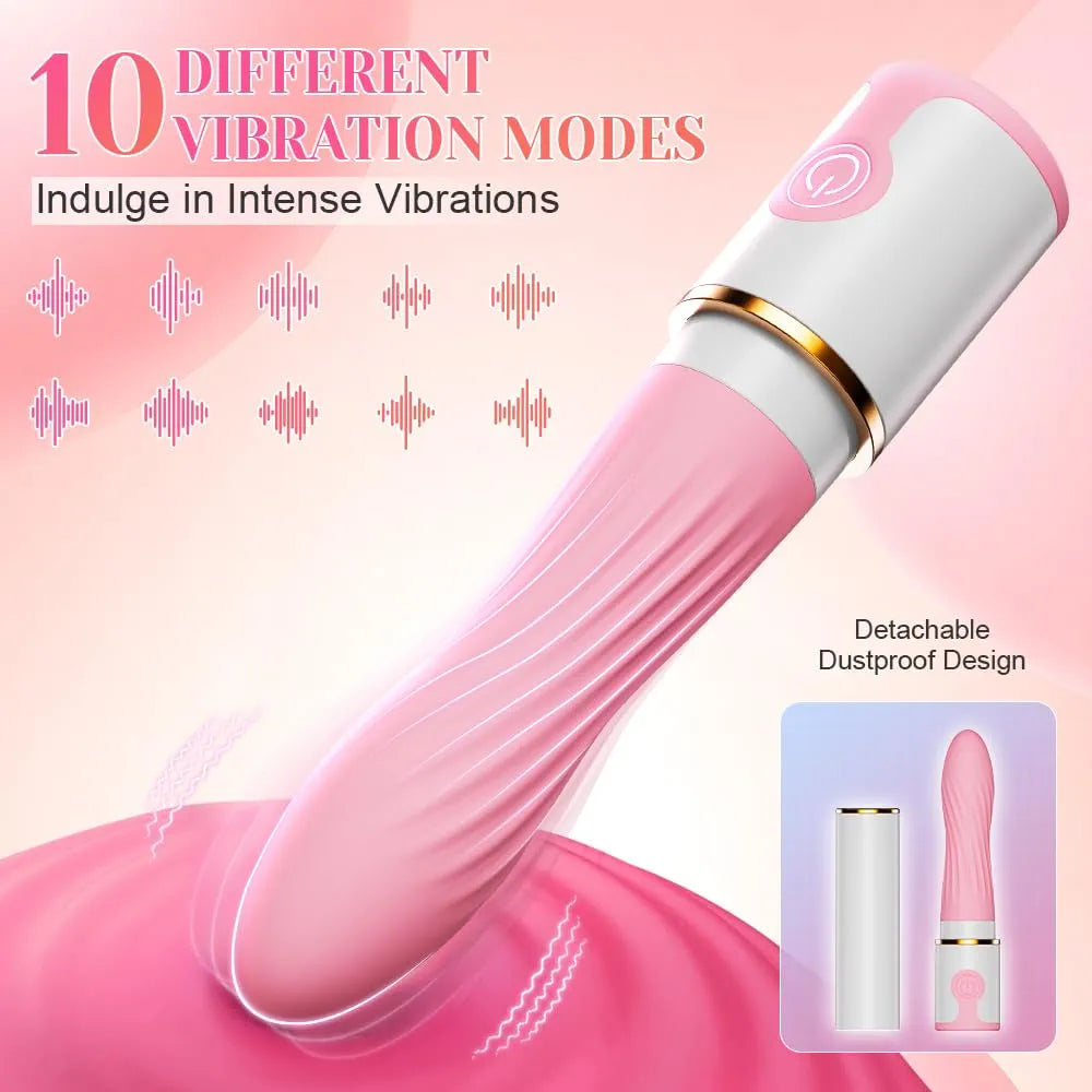 Rechargeable Mini Lipstick Vibrator - 10-Mode Discreet Clitoral and G-Spot Stimulator