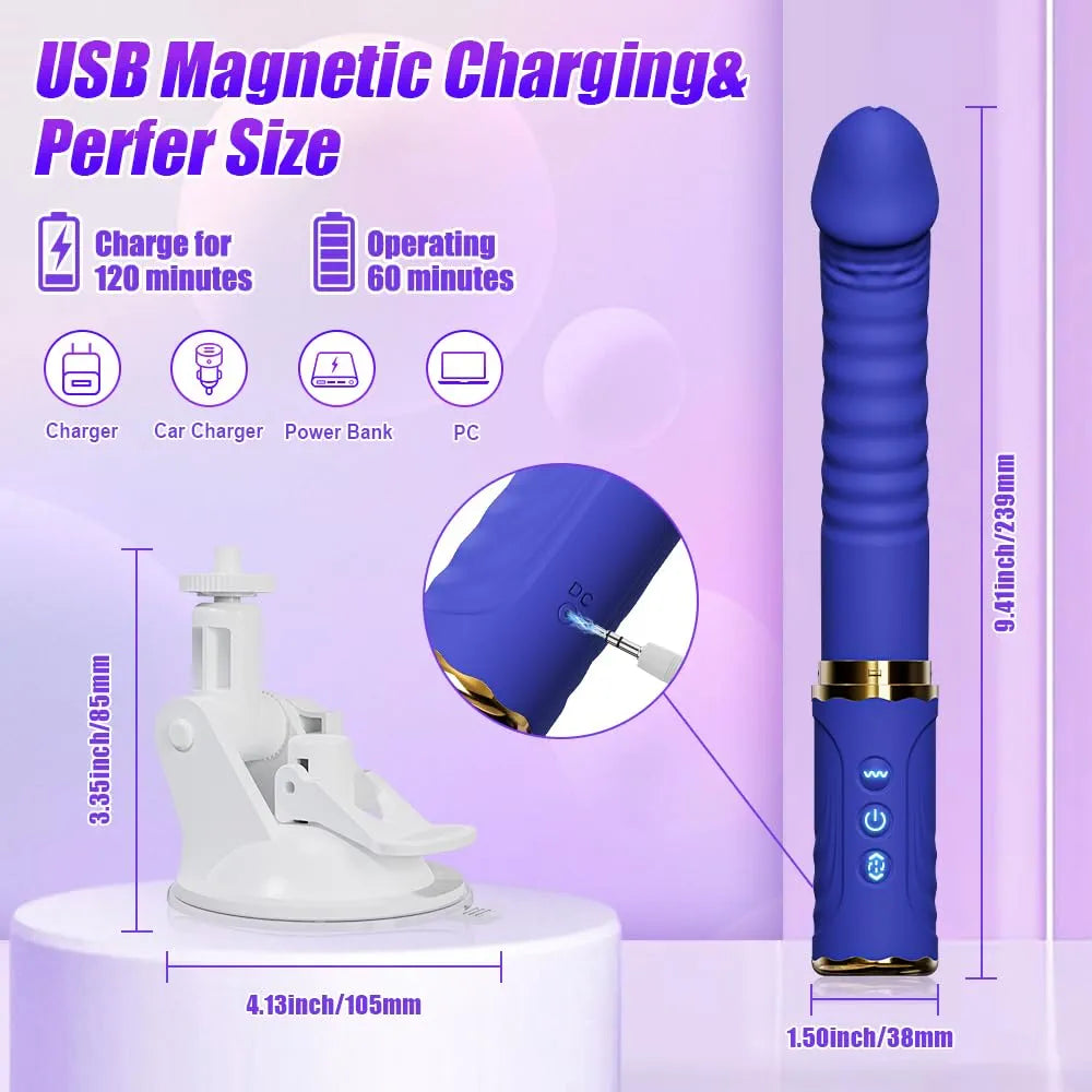 Realistic Hands-Free Thrusting Dildo Vibrator with 10 Vibration and 10 Thrusting Modes, Suction Cup Base for Couples
