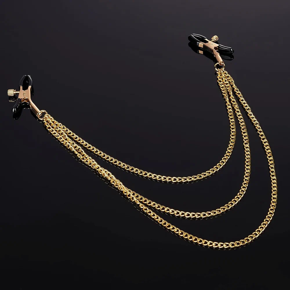 Adjustable Stainless Steel Nipple Clamps with Connecting Chain for Sensual Stimulation