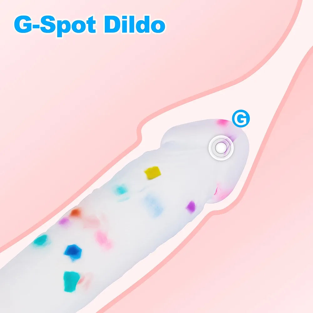 6.5 Inch Flexible Confetti Clear Silicone Dildo with Suction Cup Base for G-Spot and Prostate Stimulation