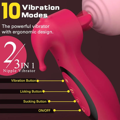 3-in-1 Automatic Vacuum Suction, Licking, and Vibration Stimulator for Clitoral and Nipple Enhancement