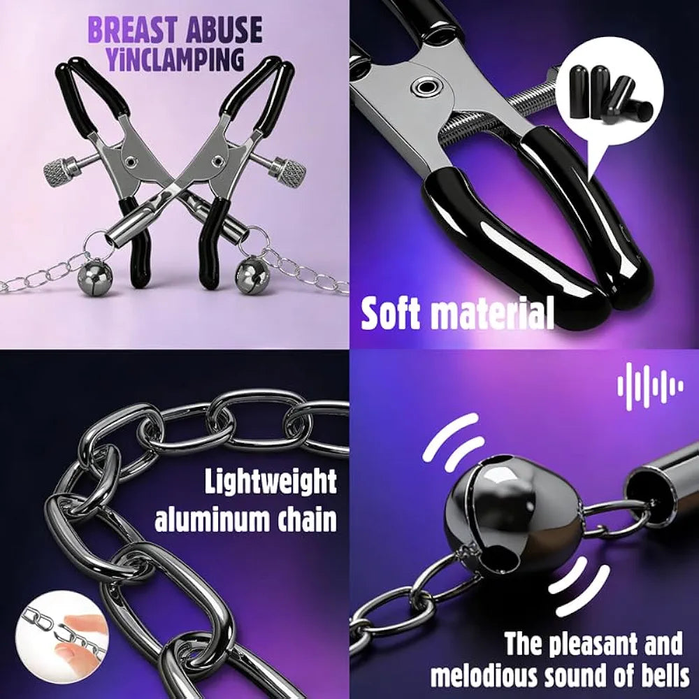 Adjustable Metal Nipple Clamps with Protective Silicone Sleeves for Sensory Stimulation