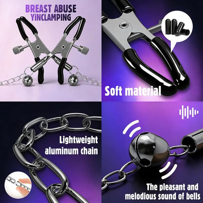 Adjustable Metal Nipple Clamps with Protective Silicone Sleeves for Sensory Stimulation