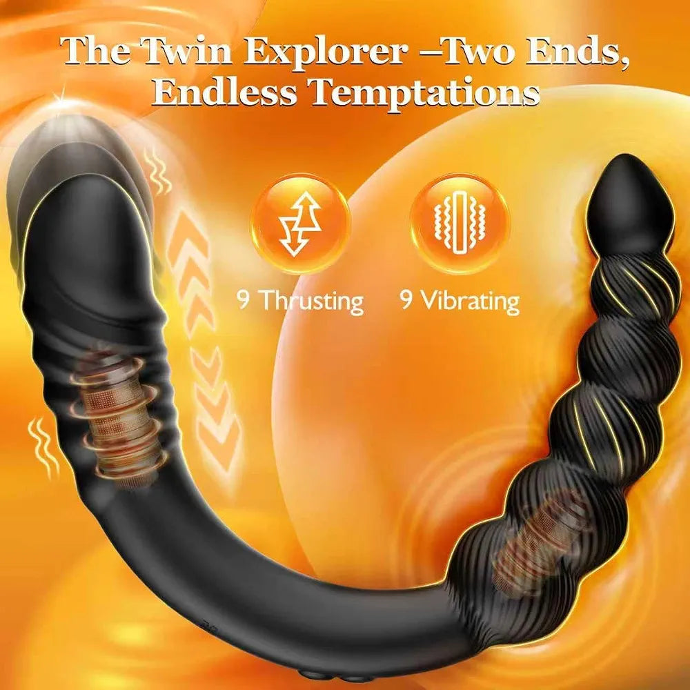 14-Inch Remote-Controlled Thrusting G-Spot Vibrator and Anal Bead Set