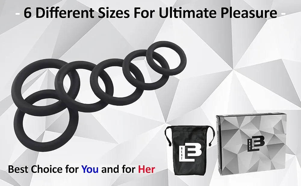 Premium Silicone Penis Ring Set - 6-Piece Flexible Erection Enhancer for Men