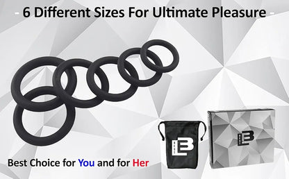 Premium Silicone Penis Ring Set - 6-Piece Flexible Erection Enhancer for Men
