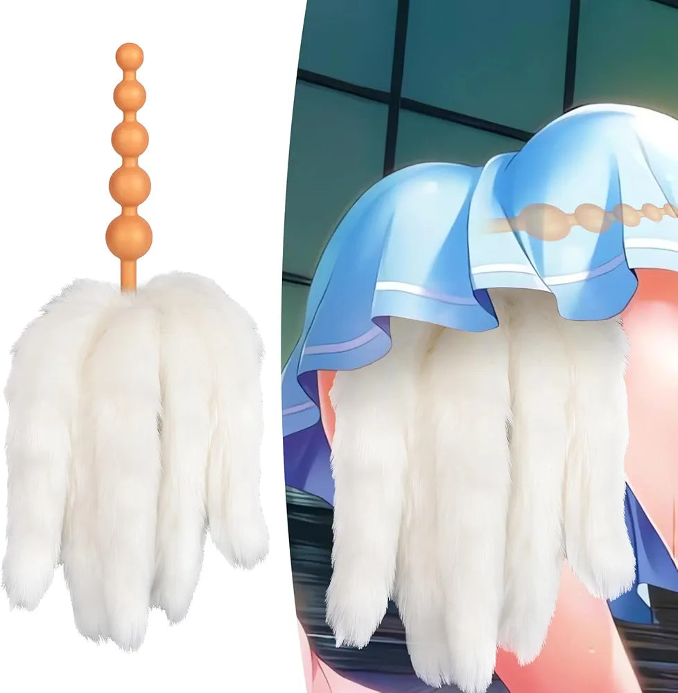 Premium Silicone Anal Bead Plug with 5 Detachable Faux Fur Tails for Couples Play
