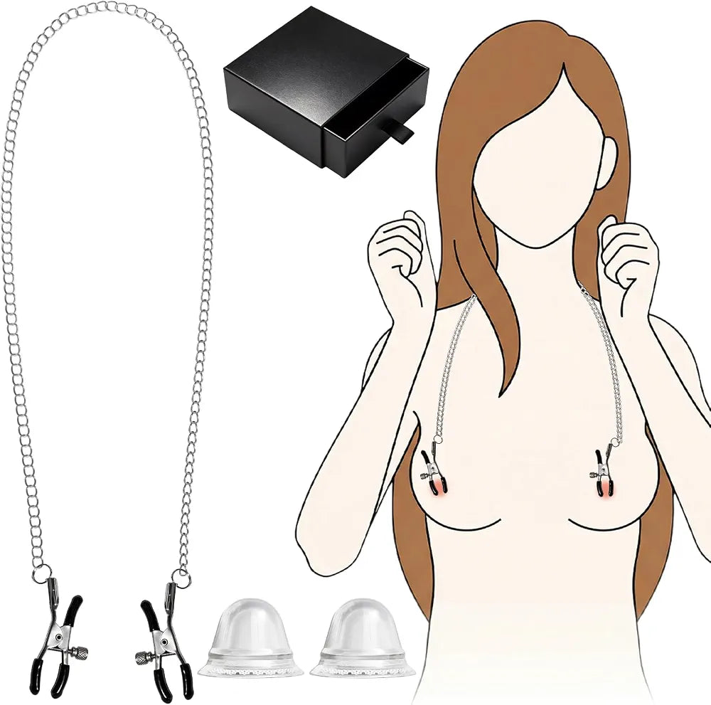 Adjustable Metal Nipple Clamps and Suction Set with Storage Case and Chain