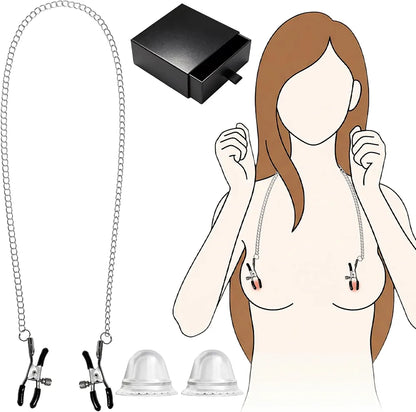 Adjustable Metal Nipple Clamps and Suction Set with Storage Case and Chain