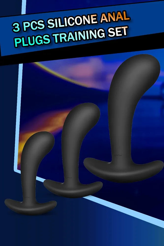 3-Piece Silicone Anal Training Plug Set with Flared Base for Beginners and Advanced Users