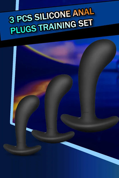 3-Piece Silicone Anal Training Plug Set with Flared Base for Beginners and Advanced Users