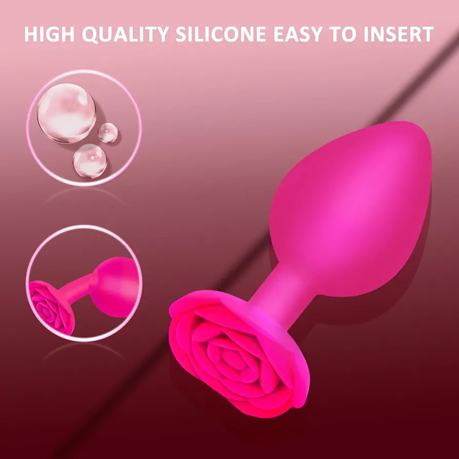 Silicone Rose-Shaped Anal Training Plug Set - 3 Piece Beginner to Advanced Prostate Massager Kit