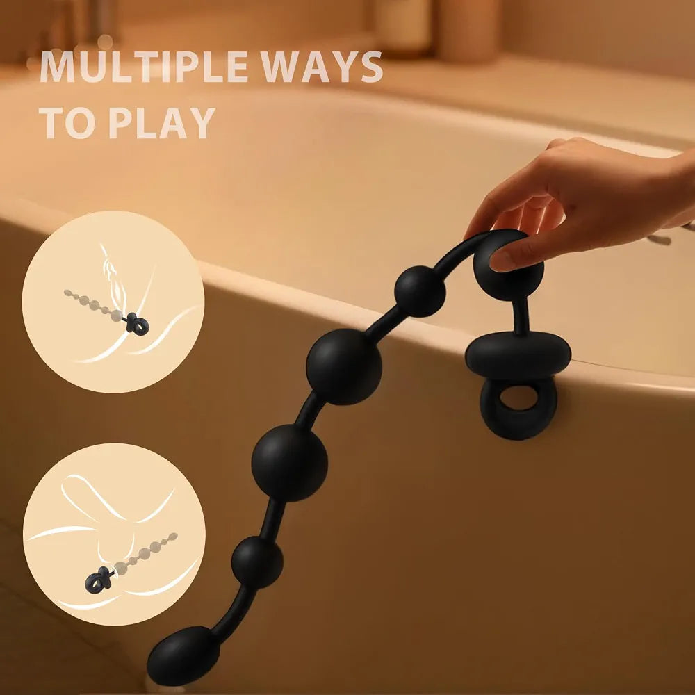 Waterproof Graduated 6-Bead Vibrating Anal Plug with Ergonomic Pull Ring