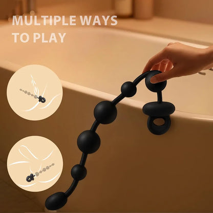 Waterproof Graduated 6-Bead Vibrating Anal Plug with Ergonomic Pull Ring