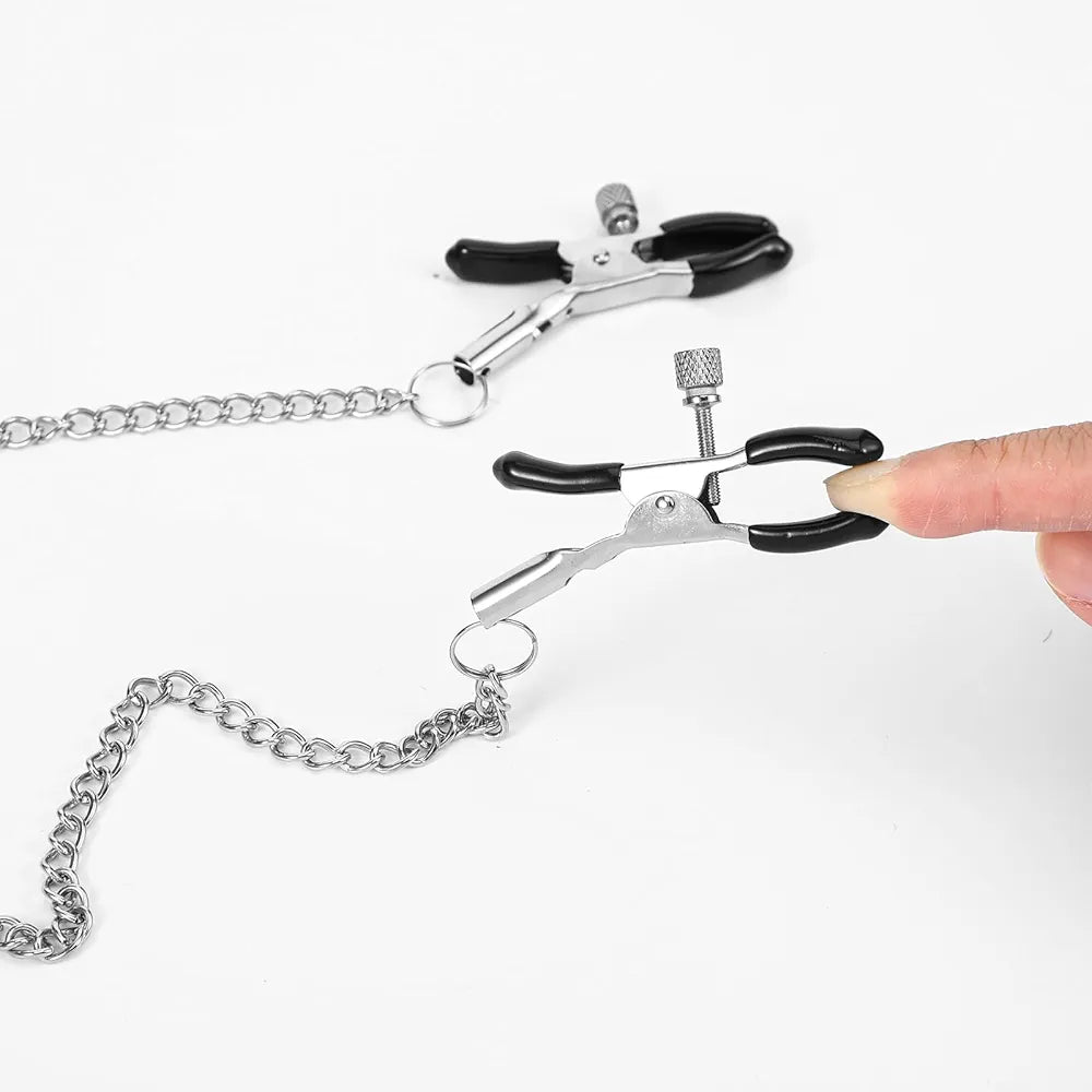 Adjustable Y-Shaped Nipple and Clitoral Stimulation Clamps for Couples