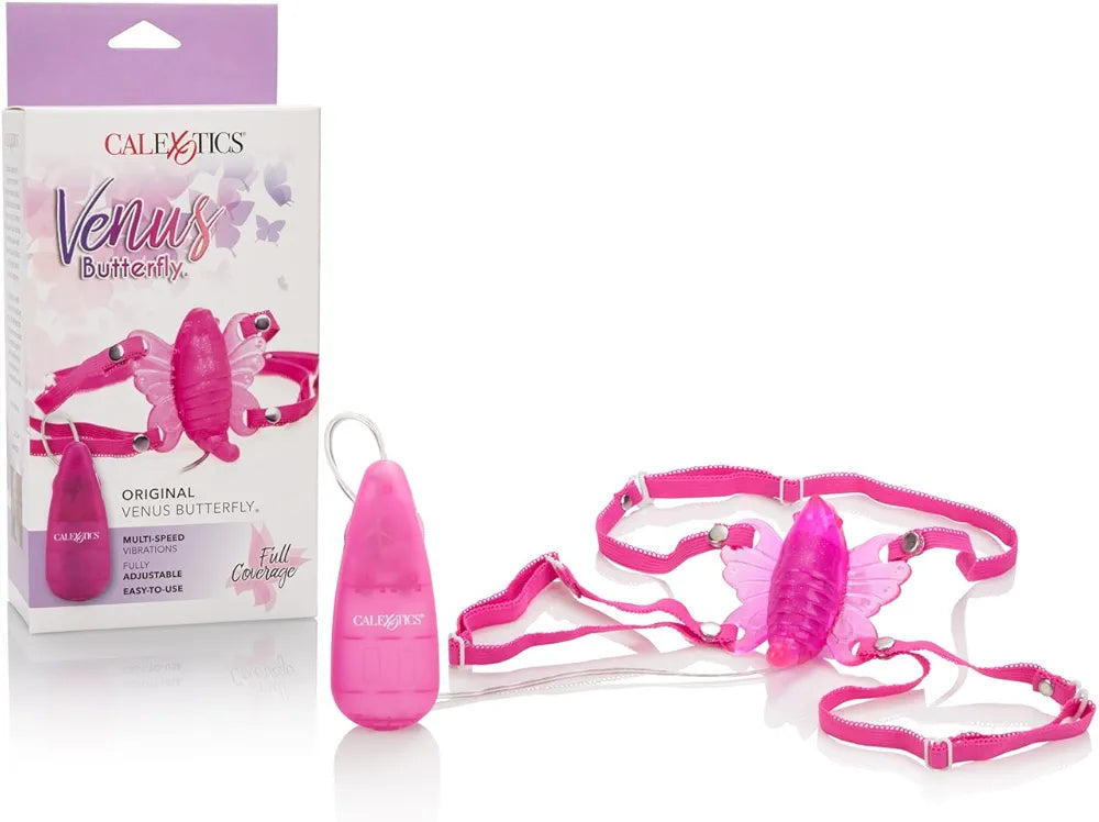 CalExotics Original Venus Butterfly Hands-Free Strap-On Vibrating Personal Massager for Couples - Pink