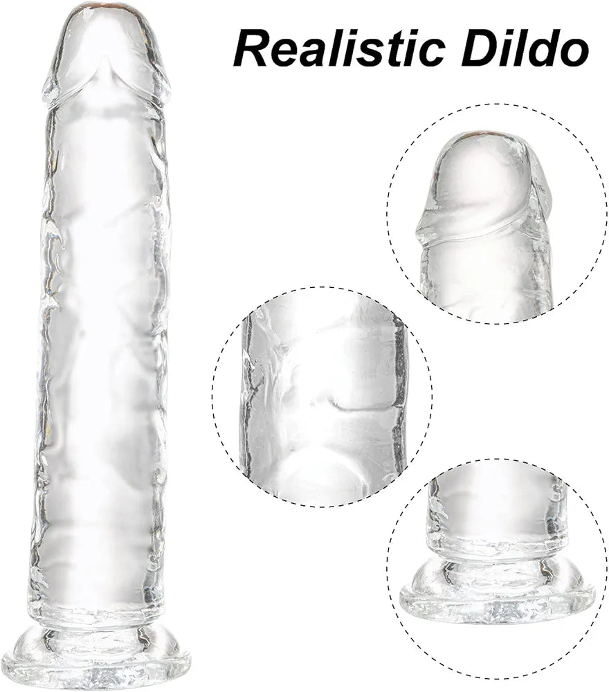 7.1-Inch Realistic Clear Dildo with Strong Suction Cup for Hands-Free Play - Soft Beginner-Friendly Adult Toy