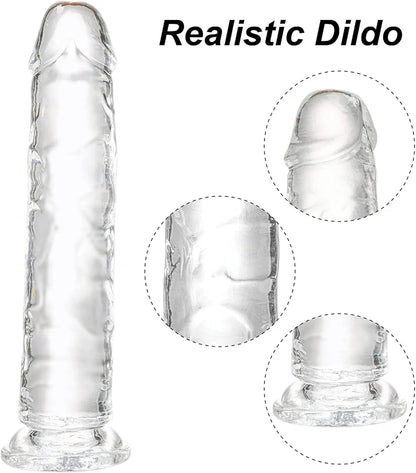 7.1-Inch Realistic Clear Dildo with Strong Suction Cup for Hands-Free Play - Soft Beginner-Friendly Adult Toy