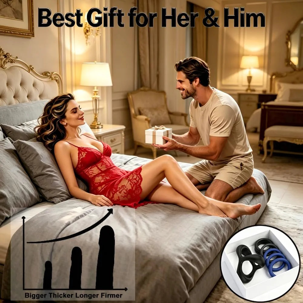 7-Piece Silicone Penis Ring and Sleeve Set for Enhanced Performance and Couples Intimacy