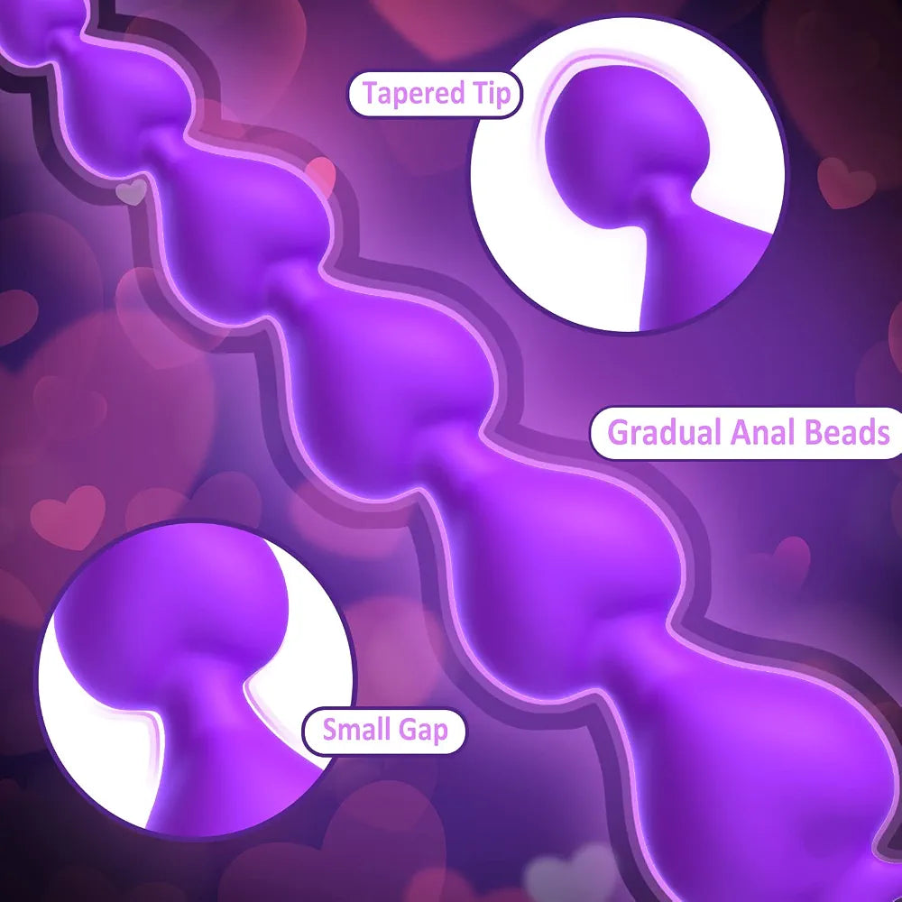 Silicone Graduated Anal Bead Chain with Pull Loop - 7.28 Inch Purple Beginner Training Toy
