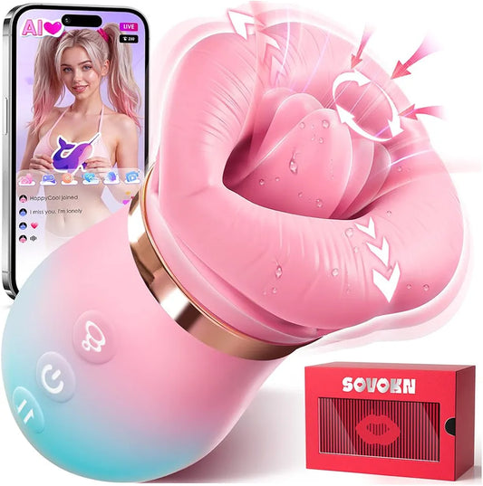 Sovokn 5-in-1 Rose Sucking Vibrator with App Control, 10 Tongue Licking Modes, and 4 Sucking Functions for Couples