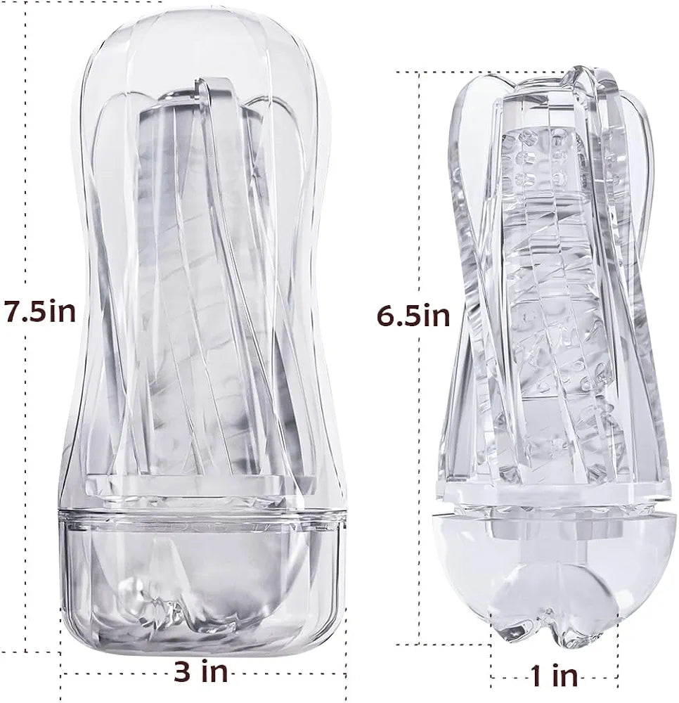 Portable Transparent Manual Sucking Masturbation Cup for Men - 7.5" Textured Pocket Pussy Stroker