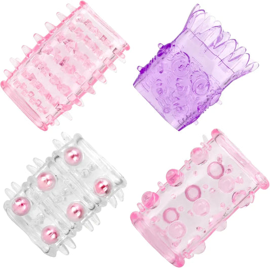 Set of 4 Reusable Silicone Penis Sleeves and Cock Extenders - Assorted Colors