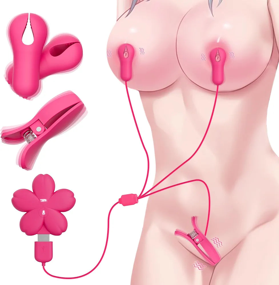 9-Mode Vibrating Nipple Clamps with Clitoral Stimulation for Couples