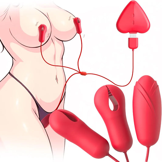 10-Mode Vibrating Nipple Clamps and Bullet Massager Set for Couples
