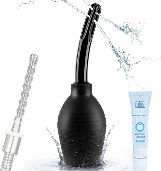 10.9oz Silicone Enema Bulb Kit with Nozzle for Colon Cleansing and Personal Hygiene - Black