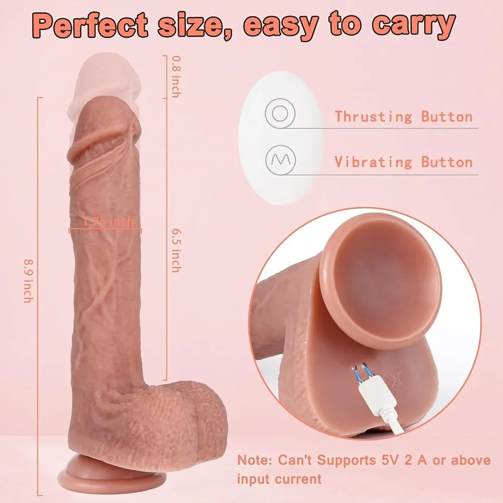 8.9-Inch Realistic Thrusting and Vibrating G-Spot Dildo with Remote Control, Suction Cup Base, and Multiple Stimulation Modes for Women and Couples