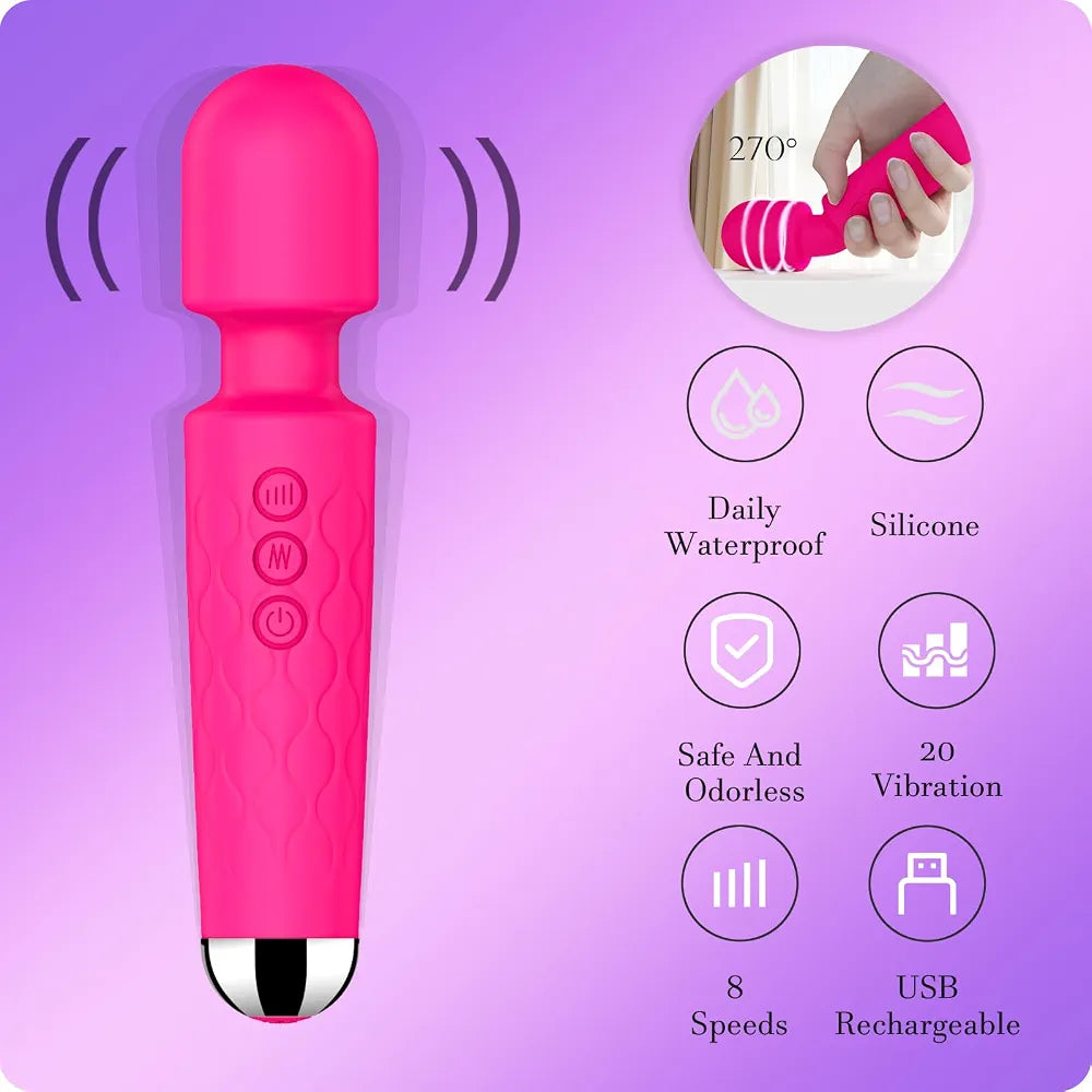 Premium 8-Speed Waterproof Wand Massager with 20 Vibration Patterns for Targeted Stimulation