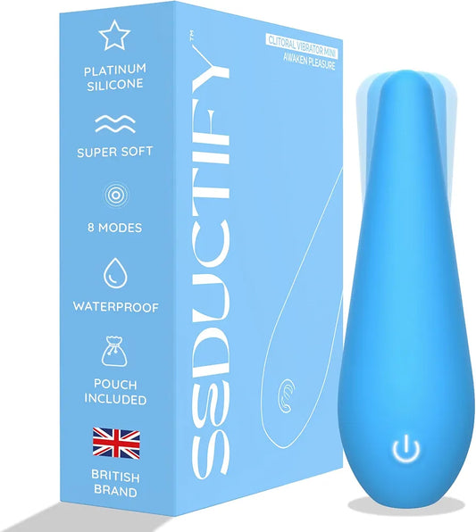 SEDUCTIFY Mini Teardrop Bullet Vibrator - 8-Mode Waterproof Clitoral Stimulator, Platinum Silicone