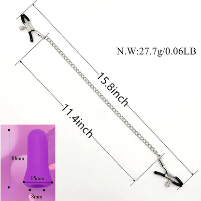 Adjustable Metal Nipple Clamps with Decorative Chain - Non-Piercing Body Jewelry