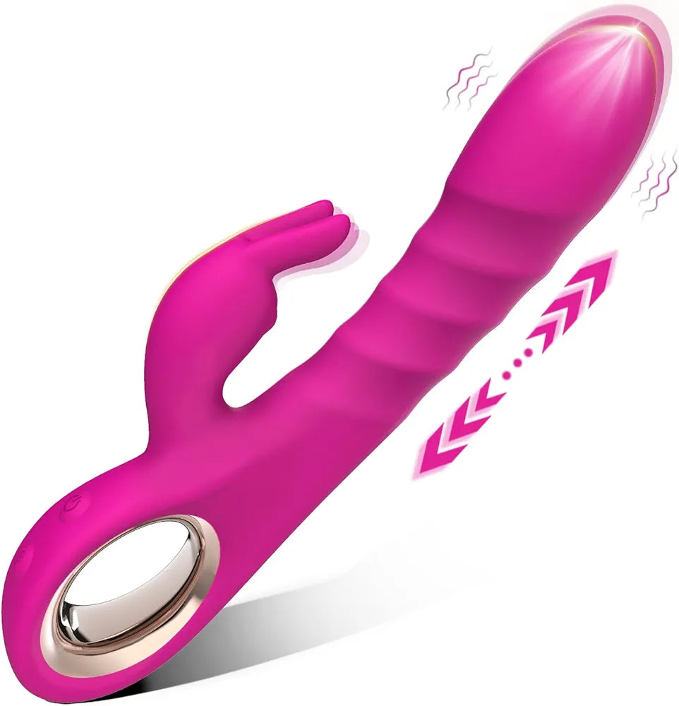 SeYouYou 3-in-1 Rabbit Thrusting Dildo Vibrator with 5 Thrusting and 10 Vibration Modes for G-Spot Stimulation