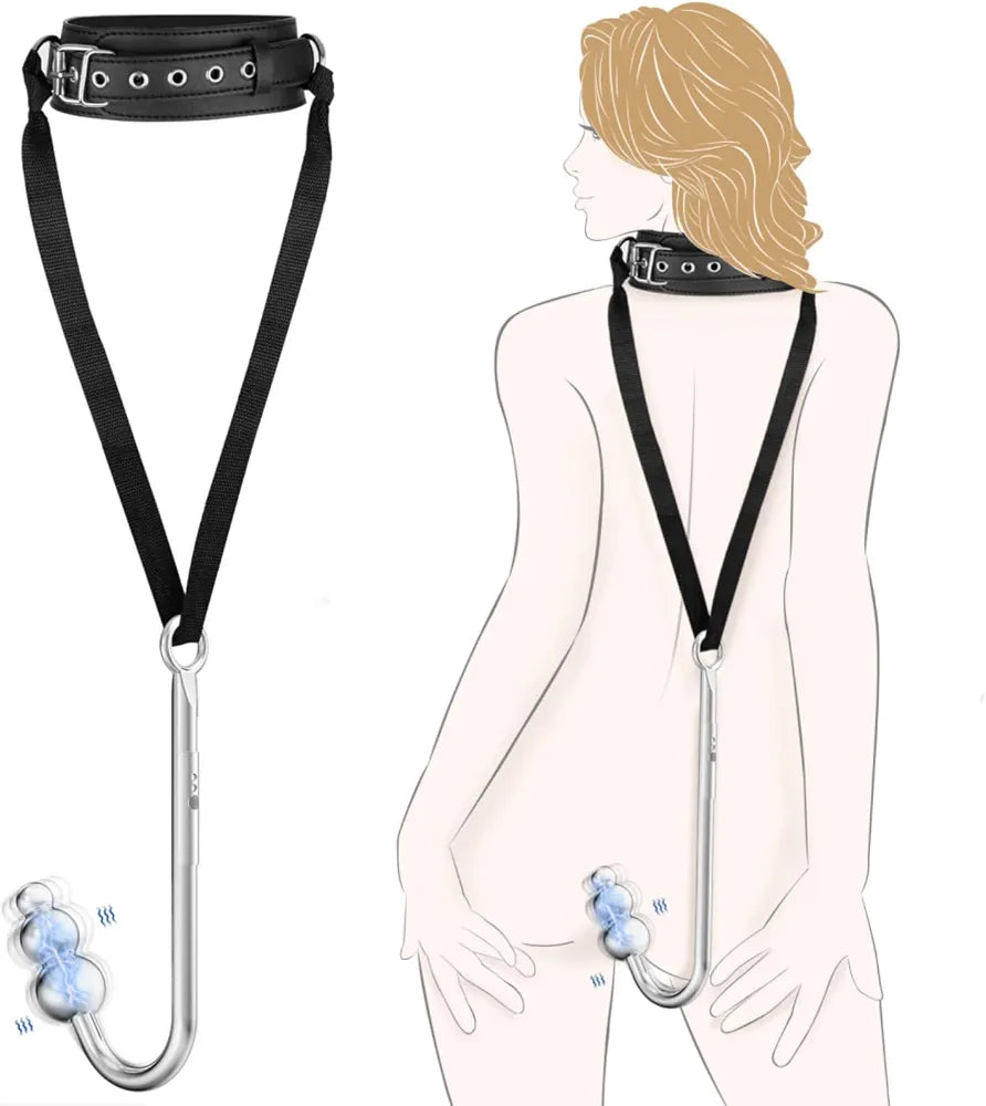 9-Mode Vibrating Anal Hook Plug with BDSM Restraint Chain and Collar