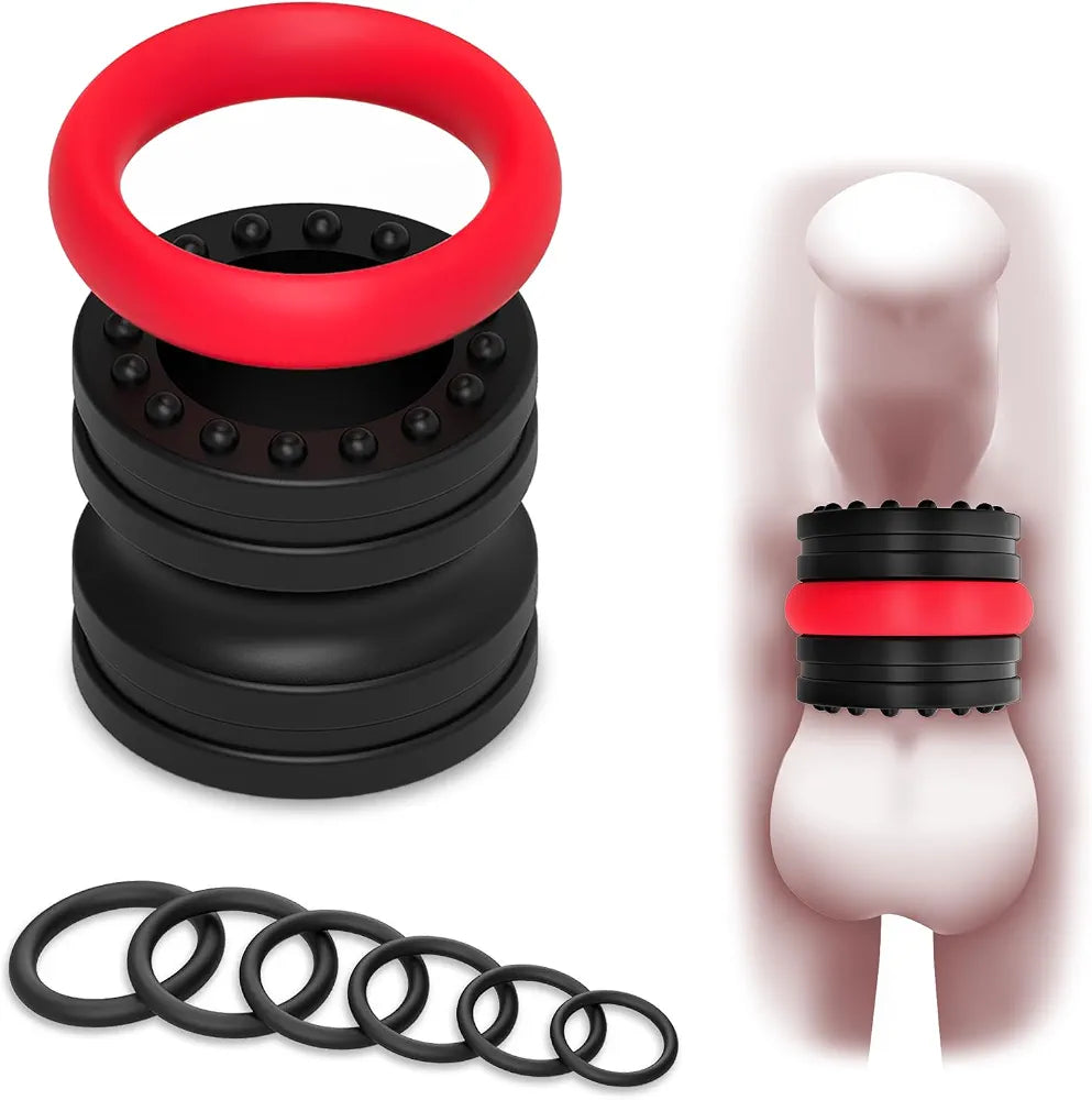 8-Piece Silicone Penis Ring and Sleeve Set for Enhanced Erection and Performance