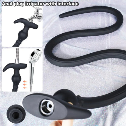 41-Inch Extra Long Silicone Anal Douche and Hollow Plug Set with 150ml Syringe for Deep Cleaning