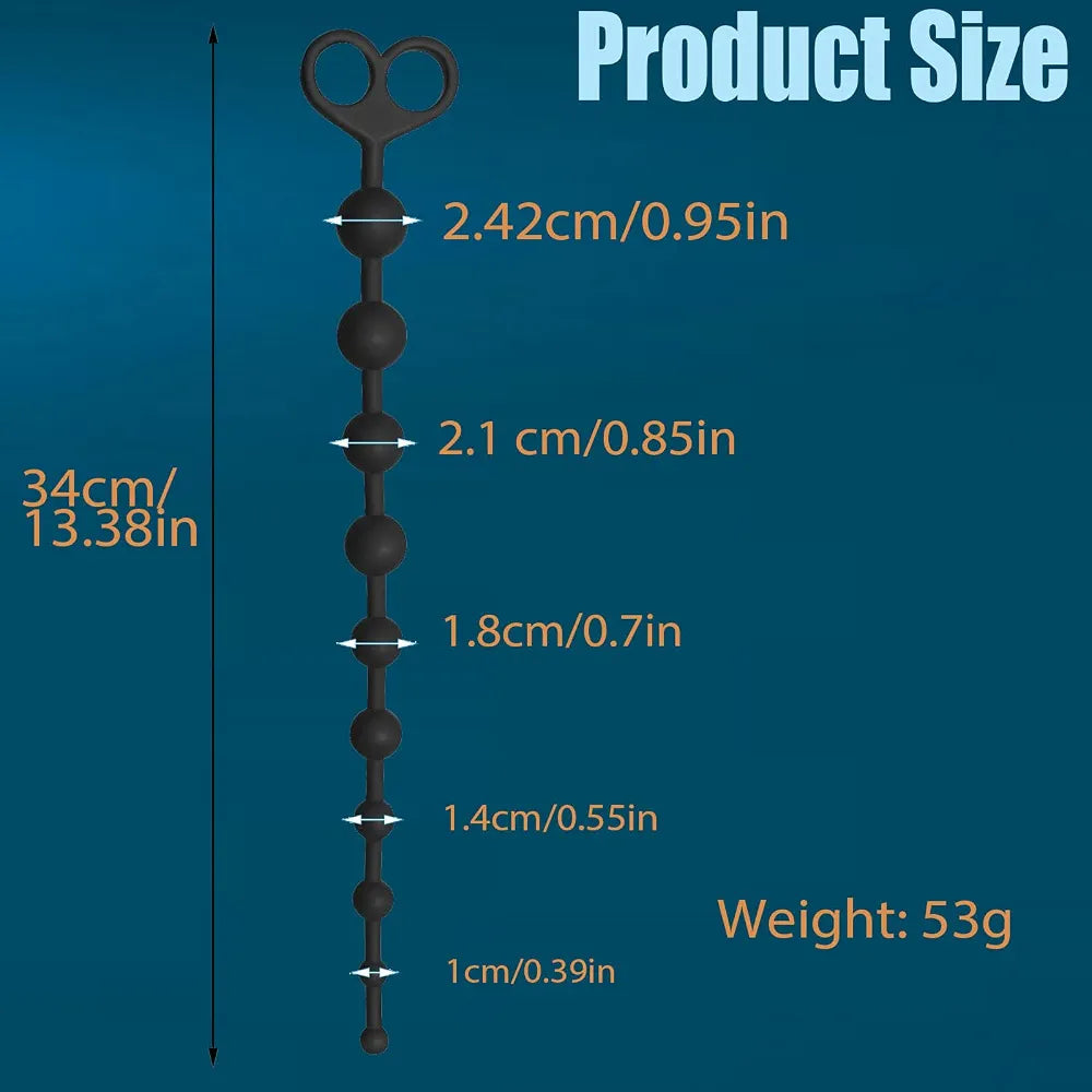 10-Bead Graduated Silicone Anal Plug with Finger Loop for Sensual Prostate and Anal Stimulation
